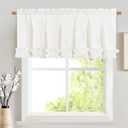 Likiyol Linen Valances for Windows Farmhouse Window Valances with Ruffle Rustic Country Light Filtering Kitchen Valance Curtains Rod Pocket Valance for Bathroom Cafe, White, 52" W X 18" L