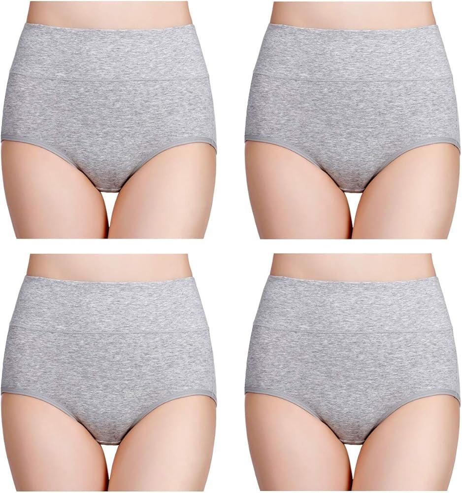 wirarpa Women's Cotton Underwear High Waisted Ladies Panties Full Coverage Briefs 4 Pack S