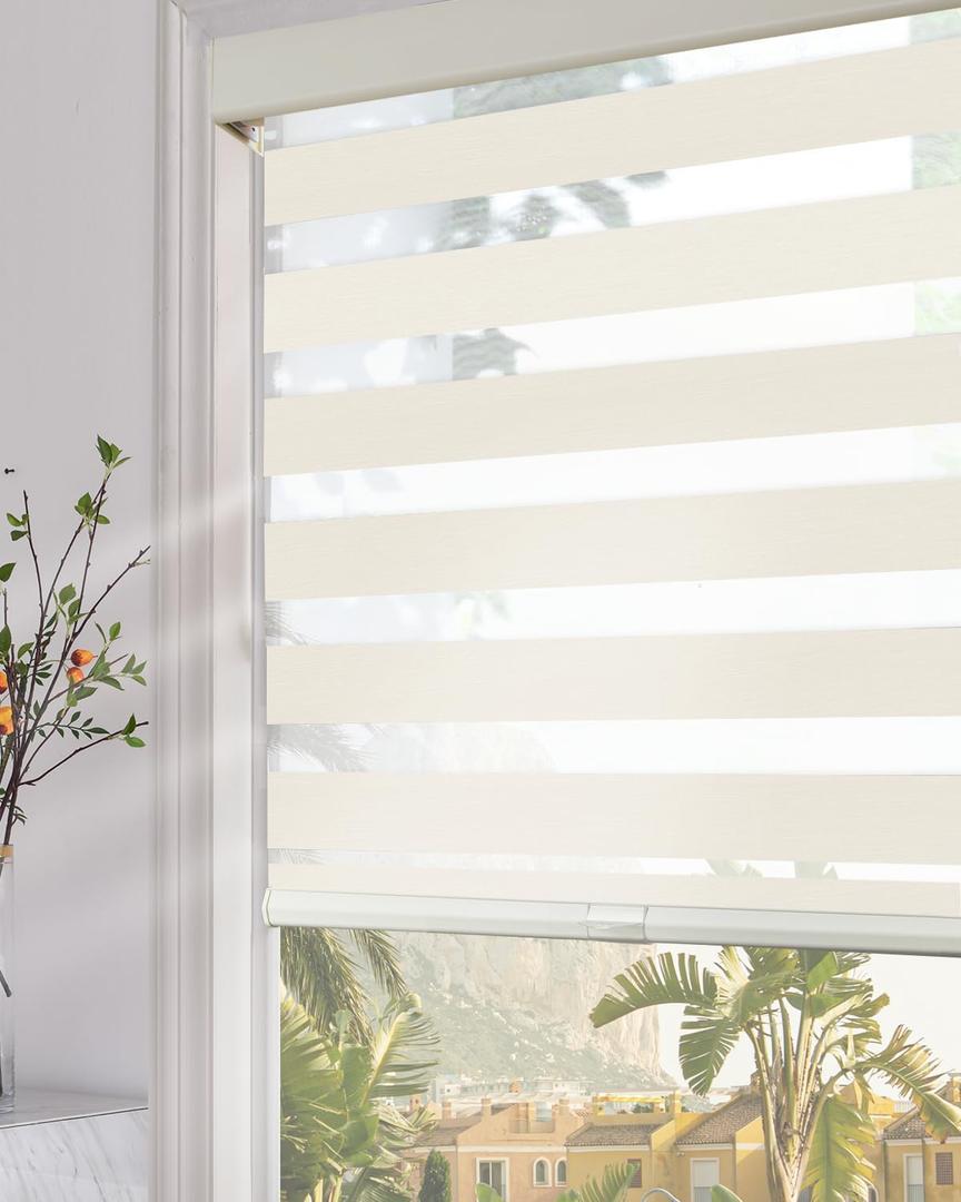 Persilux Blackout Zebra Blinds for Windows (35.5" W x 47" H, Beige) Cordless Zebra Shades for Indoor Windows, Sheer Shades Thermal Insulated Blinds with Upgraded Cassette, Window Shades for Home