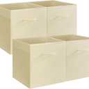 StorageWorks Beige Storage Cubes, 13x13 Storage Cube Bins with Handle, Cube Storage Organizer Bins for Shelves and Closet, Collapsible Storage Bins, 4-Pack