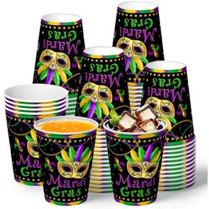 60 Pcs Mardi Gras Party Paper Cups 9 oz Carnival Masquerade Disposable Cups Carnival Masks Celebration Parade Costume Party Supplies for Juice Coffee Hot Cold Beverage Drink