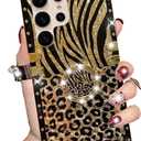 Changjia for Samsung Galaxy S26 Ultra Glitter Leopard Print Case,Cute Bling Sparkle Vintage Cheetah Print with Ring Kickstand Golden Plating Bumper Shockproof Case for Girls Women for Galaxy S26 Ultra