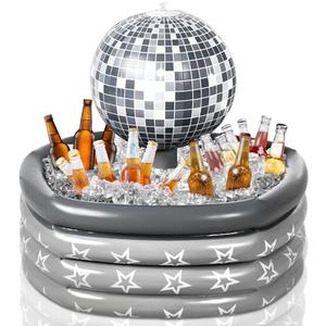 Bencailor Disco Ball Inflatable Cooler Inflatable Drink Cooler Disco Party Decoration PVC Blow up Ice Serving Buffet Bar for Summer Pool Party