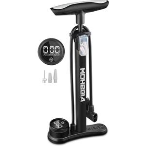 MOHEGIA Bike Floor Pump with Gauge: Air Bicycle Pump with High Pressure 160 PSI,Fits Schrader and Presta Valve -Inflator with Ball Pump Needles for MTB Road Bike, Ball, Balloon, Inflatables (Digital Gauge/black)