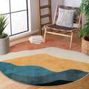 Sungea 6 ft Abstract Round Rugs for Bedroom, Washable Non-Slip Circle Rug, Soft Colorful Low-Pile Floor Mat, Chic Faux Wool Large Rug, Indoor Throw Rugs for Living Room, Kidsroom