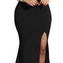 YMDUCH Women's Off Shoulder High Split Long Formal Party Dress Evening Gown (Black), Large