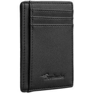 Travelambo Front Pocket Minimalist Leather Slim Wallet RFID Blocking Medium Size