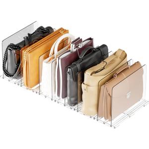 Yieach Clear Acrylic Shelf Dividers for Closet Organization,8 Pack Adjustable Bags,Clutch,Purse Organizer and Storage,Handbag Organizer for Closets,Purse Divider,8.8 Tall Sweater,Tshirt,Towel Divider
