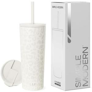 Simple Modern Insulated Tumbler with Lid and Straw | Iced Coffee Cup Reusable Stainless Steel Water Bottle Travel Mug | Gifts for Women Men Her Him | Classic Collection | 24oz | Cream Leopard