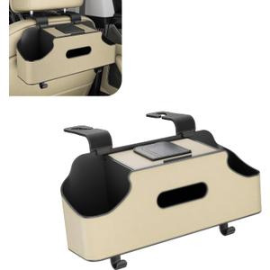 1 PC Car Seat Back Organizer, Car Back Seat Multi-Function Storage Box with 2 Drink Cup Holders, 11.42" x 3.35" Leather Tissue Organizer, Universal for Most Cars, Trucks, SUVs (Beige)