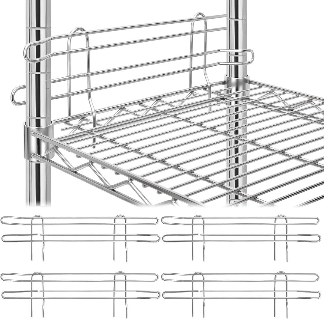 MorningRo 4 Pcs Chrome Wire Shelf Ledge 18" L x 4" H Wire Shelving Side Ledge Metal Shelves Accessories Pantry and Garage Storage (Silver)