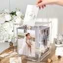 Acrylic Wedding Card Box with Picture Frame, Clear Gift Card Box for Wedding Reception, Large Rotatable Money Envelope Card Box Holder with Lock for Graduation Party Birthday Baby Shower