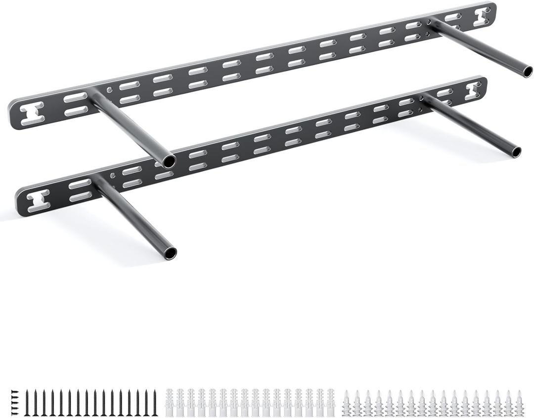 2pcs Floating Shelf Bracket Heavy Duty,Decorative Floating Shelf Hardware Hidden Black Metal Fireplace Mantel Brackets Without Jig (22"X8"X1.0" Without Tools)
