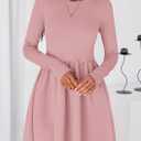 PRETTYGARDEN Women's Long Sleeve Mini Dresses 2026 Spring Casual Pleated A Line Party Cocktail Short Babydoll Dress Pocket (Pink,S) 