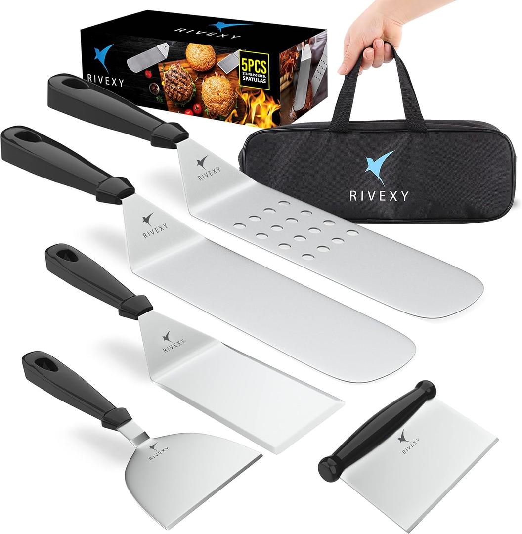 5-PCS Premium Griddle Accessories Kit, Ultimate Stainless Steel Flat Top Grill Accessories for Blackstone BBQ, Teppanyaki, Hibachi  Durable Griddle Spatula, Ideal for Outdoor & Camping