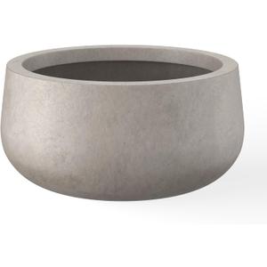 Kante 11.8" Dia Round Concrete Planter, Cement Plant Pots with Drainage Hole and Rubber Plug for Outdoor Indoor Garden Home, Modern Curvaceous Design, Weathered Concrete