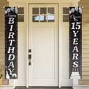 Happy 15th Birthday Yard Sign Door Banner - Cheers to 15 Years Birthday Decorations Party Supplies for Boys Girls - Black Silver