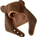 OATSBAS Fleece Beanie Hats for Women Men Bear Safety Hat Magnetic Buckle Ear Projection Cute Outdoor Winter Hat (One Size, Brown)