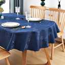 Wolkemer Shiny Oval Jacquard Tablecloth 60 x 84 Inch Navy Blue Floral Countryside Leaves Damask Patterns Table Cloth Glossy Fabric Table Cover for Dinner Kitchen