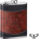 Baderke Personalized Groomsmen Flask 8 oz Stainless Steel Monogram Hip Flask for Men Leather Birthday Gift for Dad Grandpa Wedding(Letter B)