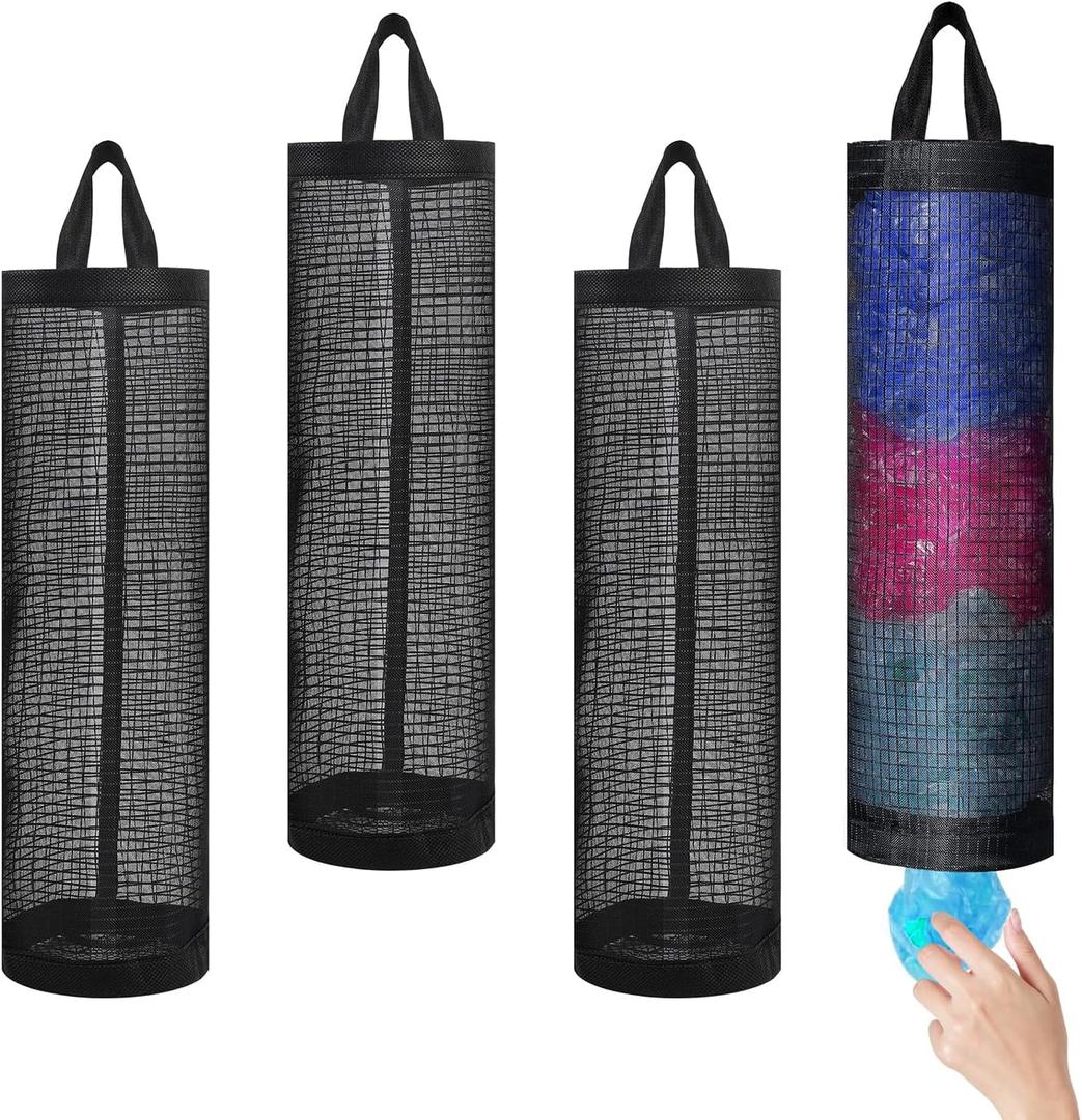 4 Pcs Plastic Bag Holder for Grocery Bags, Hanging Storage Bags Plastic Mesh Bags Dispenser Organizer Trash Bags Grocery Shopping Bag Holder for Home And Kitchen