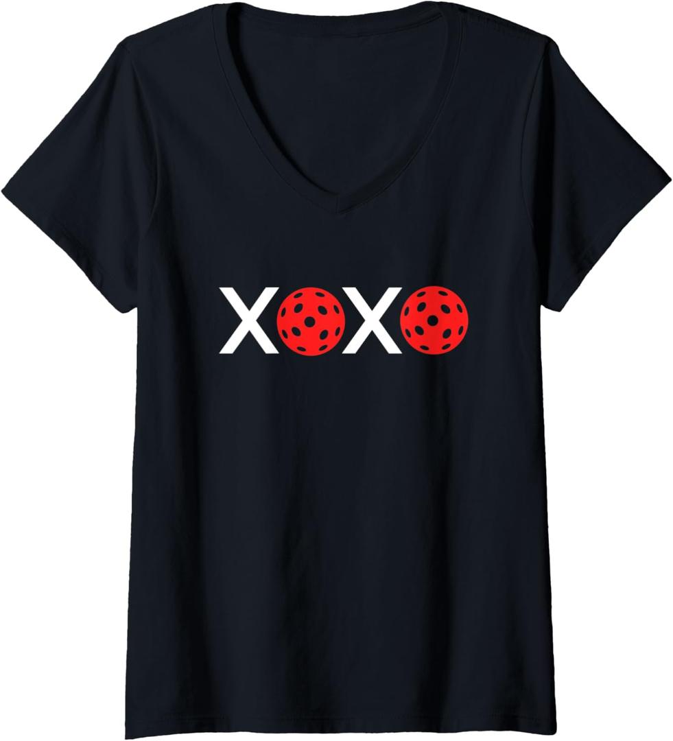 Womens Pickleball Valentine - Love Pickleball II V-Neck T-Shirt, XL