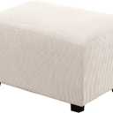 H.VERSAILTEX Ottoman Cover Slipcover Rectangle Fit Length 29"-34" Footrest Sofa Slipcovers Stool Cover Footstool Protector Covers Feature Stretch Thick Soft Jacquard Fabric Removable Washable - Ivory