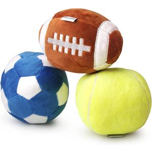 3-PACK Interactive Dog Toys Ball Suitable for Small and Medium Dogs, Soccer Ball, Football and Tennis Balls for Dogs, Stuffed with Fluffy Squeak Dog Toys, Puppy Dog Plush toys, Dog Birthday Gifts