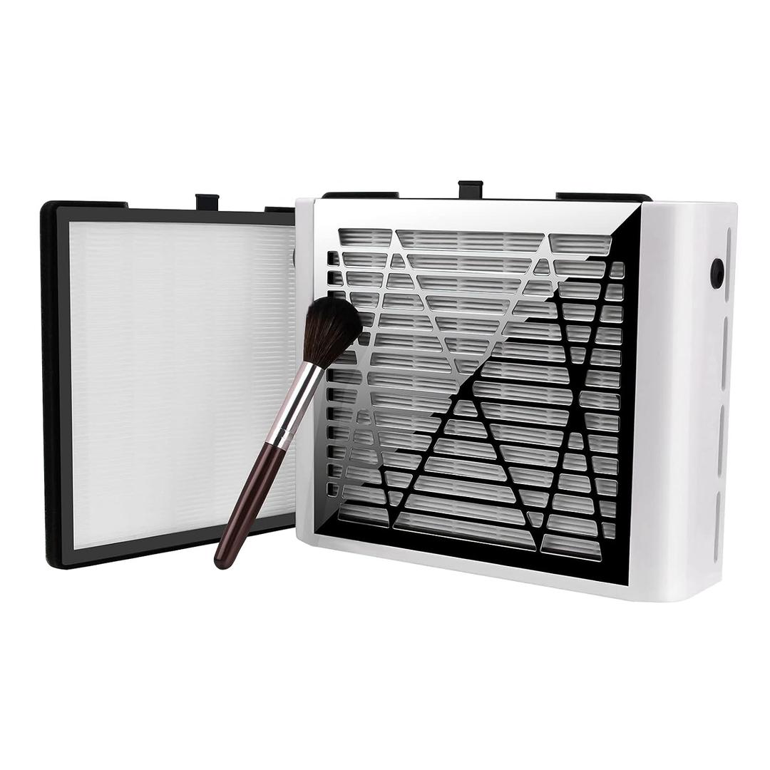 BRANTMAKER Nail Dust Collector with Brush and 2 Reusable Filters, 60W Vacuum Dust Fan for Acrylic Nails (white)