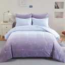 Girls Comforter Set Twin Size 6 Pieces Colorful Ombre Purple Rainbow Bedding Set Bed in A Bag for Kids Teen Girls (1 Comforter, 1 Flat Sheet, 1 Fitted Sheet, 1 Pillow sham, 2 Pillowcases)