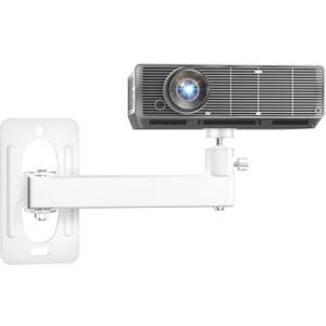 WALI Mini Projector Wall Mount, Full Motion Adjustable Bracket for 1/4" M4 M6 Screws, Hanging Holder for Small Projectors, Supports up to 4.4lbs - 1330LM-PMWS, White