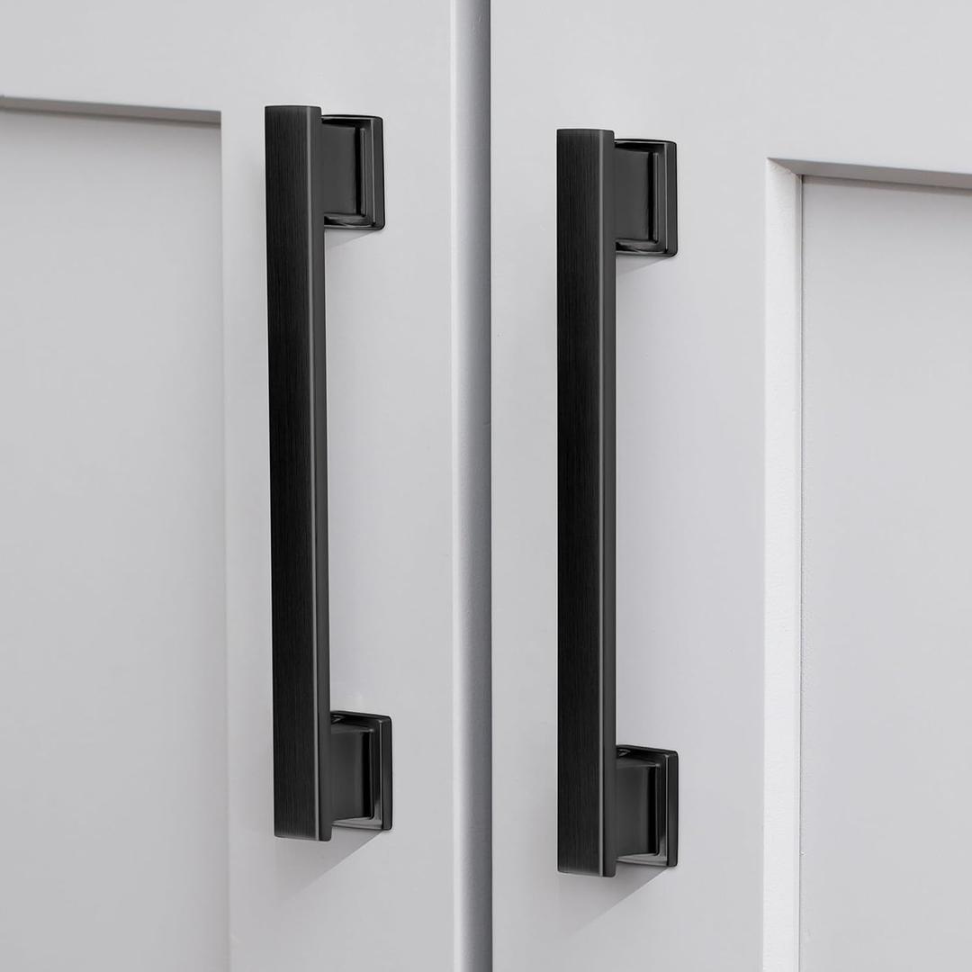 20 Pack Square Matte Black Cabinet Pulls, 7 Inch(178mm) Hole Centers Kitchen Cabinet Handles Drawer Pulls Kitchen Hardware for Cabinets,Cupboard Closet Bathroom Dresser, Solid Zinc Alloy