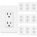 BESTTEN Decorator Receptacle Outlet, 15 Amp Standard Electrical Wall Outlet with Screwless Wallplate, Non-Tamper Resistant, 15A/125V/1875W, UL Listed, 10 Pack, White