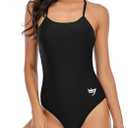 Century Star Women Athletic One Piece Swimsuits2026 Training Bathing Suits for Teens Juniors (01 Black,2-4)
