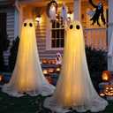 Weysat 2 PCS Light Up Ghost Outdoor 70'' Large Halloween Decorations Spooky Standing Ghost Decor Halloween Gauze Decorations for Front Porch Yard Garden Yard Patio Lawn Party