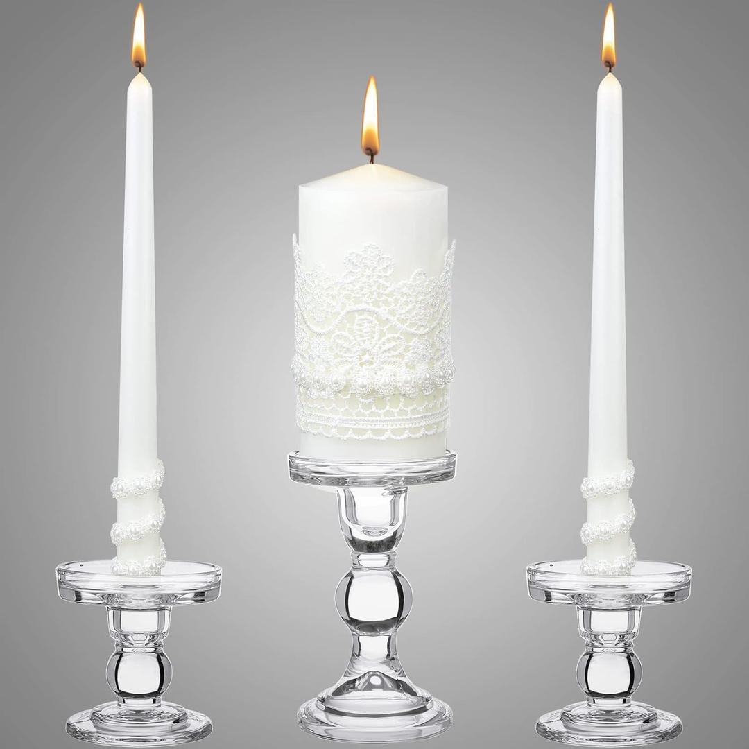 Irenare Unity Candles with Holder for Wedding Ceremony Wedding Decortions Accessories Glass Candle Holder Pillar Candle for Formal Events Church (Classic Style)