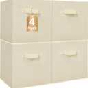 STORAGE MANIAC Storage Cubes, 11 Inch Collapsible Storage Bins with Handles, 4 Pack Fabric Foldable Bins for Organization, Durable Storage Bins for Closet, Shelves, Offices, Toys, 4-Pack Beige