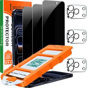 IMBZBK 3 Pack Privacy Screen Protector for iPhone 17 Pro Max, Auto-Dust Removal, Anti-Spy, Case Friendly, Military Grade Protection Tempered Glass with 3 Camera Lens Protectors, Accessories