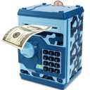Piggy Bank for Boys Girls, 4 5 6 7 8 9 10 Year Old Girl Boy Birthday Gift Ideas, Electronic Password Money Saving Box ATM, Great Gift Safe Bank Toys for Kids (Camouflage Blue)