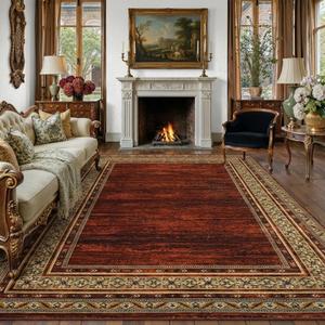 Modern Solid 8x10 Area Rugs for Living Room Washable Non Slip Neutral Rugs, Stain Resistant Bordered Soft Carpet, Neutral Foldable Floor Rugs for Bedroom, Dining Room, Nursery, Red