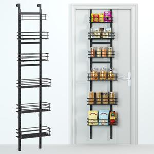 Purdaz 5-Tier Over the Door Pantry Organizer, Cabinet Door Organizer, Kitchen Pantry Door Organizers and Storage, Over the Door Spice Rack, Behind the Door Storage, Door Hanging Organizer, Black