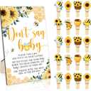 51Pcs Don't Say Baby Shower Game Favor Yellow Bee Sunflower Wooden Sign with 50 Cute Clothespin for Summer Gender Reveal Party Supplies