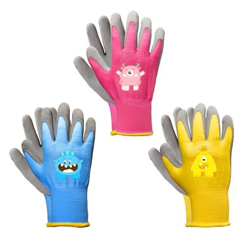 PROMEDIX P Kids Gardening Gloves – Rubber Coated Work Gloves for Children Age 3-5,Soft & Breathable for Outdoor Play & DIY Pack Of 3