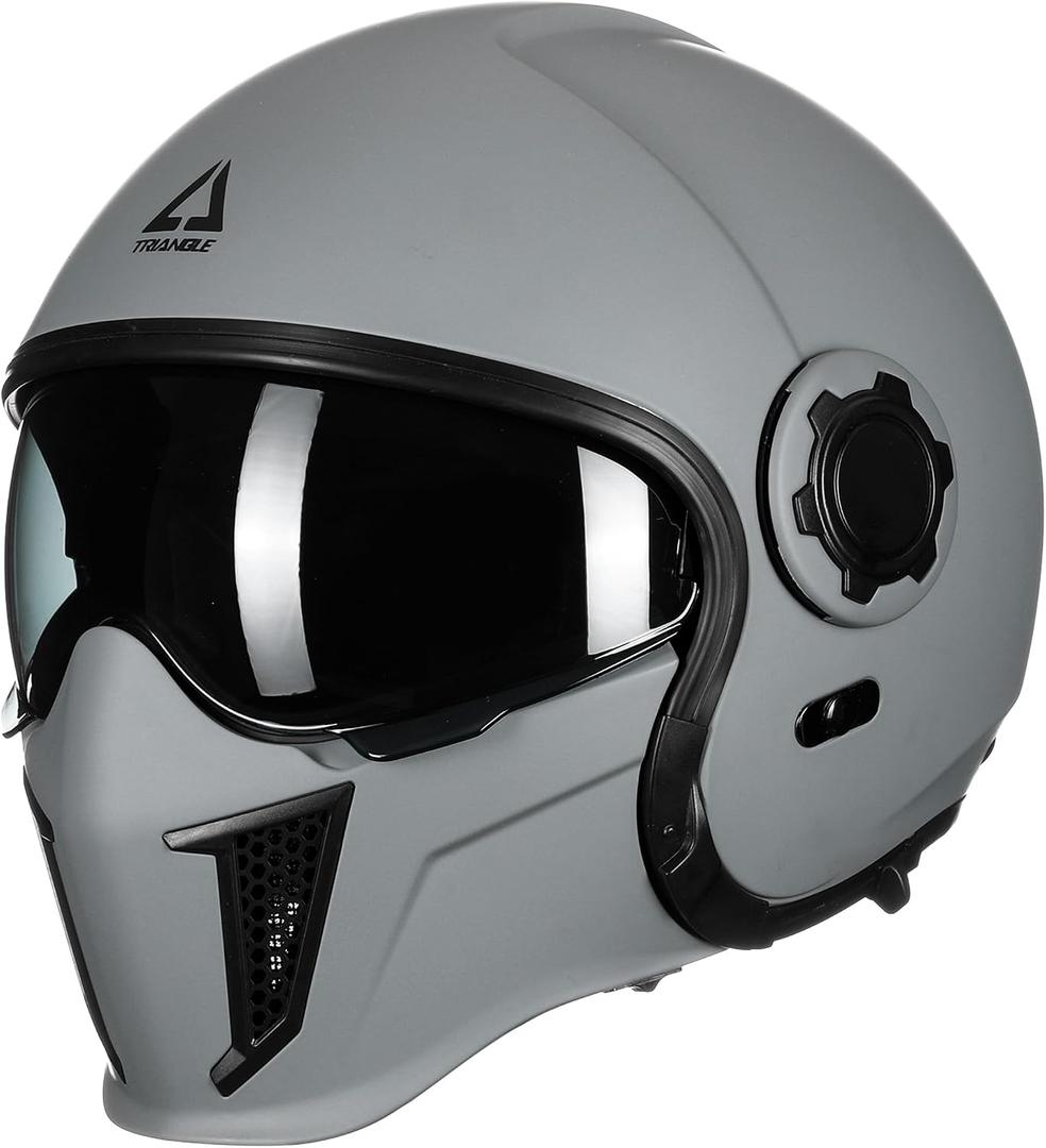 TRIANGLE Full Face Motorcycle Helmets,Off-Road Motocross Helmet for Men & Women,Dual Visor with Internal Tinted Sunshield,Open Face 3/4 Adult Racing Helmet DOT Approved(Gray,XL)