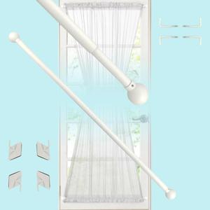 ARNORX Cafe Curtain Rods for French Door - 2 Pack, Adjustable 16-28 Inch, 3/8" Diameter, White Screw Mount Recommended for Daily-Use Doors, Adhesive for Lightweight Curtains & Low-Traffic Doors