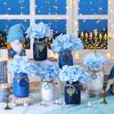 Lyrow 6 Pack Hanukkah Mason Jar Table Centerpiece Faux Hydrangea Floral Kitchen Table Decoration Hanukkah Tiered Tray Decor for Holiday Party Supplies (Blue)