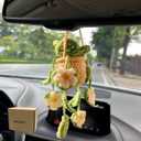 Cute Crochet Hanging Succulent Plant for Car, Aesthetic Decor Rear View Mirror Hanging Ornament Accessories for Women and Men, Handmade Cute Car Interior Decor Accessories Gift