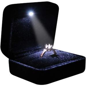 Velvet Metal Glossy with LED Jewelry Gift Box for Proposal, Engagement, Wedding - Easy to fit into Your Pocket or Handbag