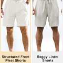 JEMLDL Men's Cotton Linen Shorts 7.5" Casual Pleated Summer Vacation Beach Elastic Waist Shorts with Pockets (White, M)