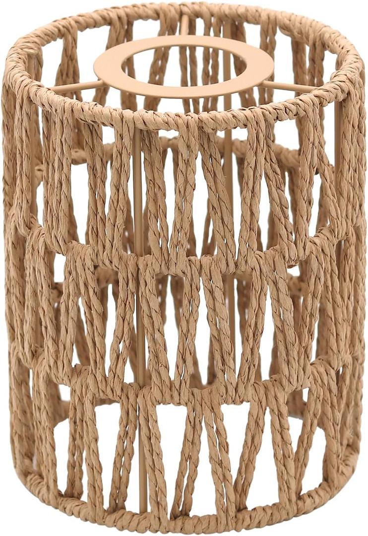 1-Pack Boho Rattan Lamp Shades, 5.9" H x 4.7" D Woven Small Shade Replacement, 3-Tier 1.62in Fitter Farmhouse Pendant Light Cover for Chandelier Floor Wall Lamp(Brown)